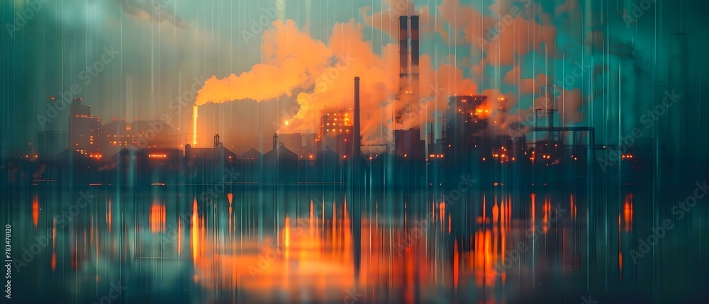 Industrial Dawn: Emissions Reflected. Concept Industry, Environment, Pollution, Dawn, Landscape