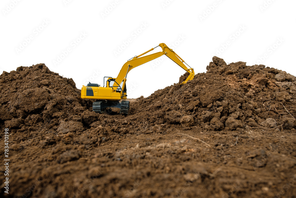 Crawler Excavator is digging soil in construction site on isolated white backgrounds. Crawler Excavator is digging soil in construction site on isolated white backgrounds.