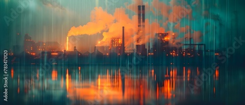 Industrial Dawn: Emissions Reflected. Concept Industry, Environment, Pollution, Dawn, Landscape