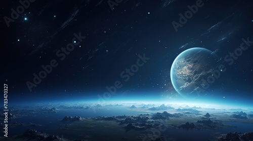 Beautiful planet earth with atmosphere seen from space.