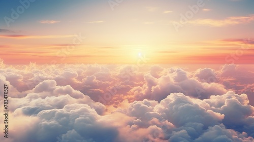 Amazing beautiful sky and clouds seen from airplane window. Nature sky background.