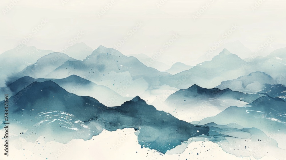 landscape hills sky minimalist, flat pastel watercolours on textured paper,