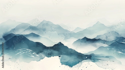 landscape hills sky minimalist, flat pastel watercolours on textured paper,