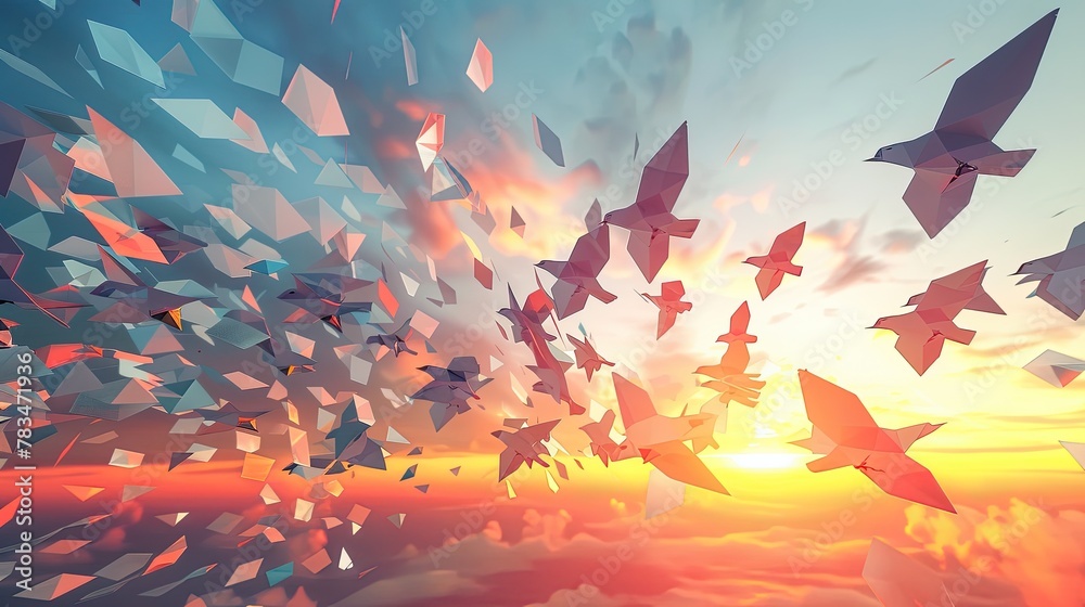 Geometric birds made from hexagons Geometric birds made from hexagons