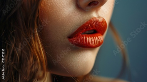 The soft velvety texture of full pouty lips ready to be kissed. . photo