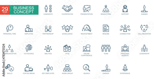 Business concept, business people. Thin line web icons set. Vector illustration