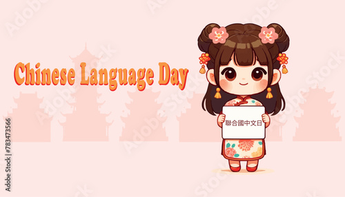 Chinese language day, Chinese woman in traditional costume, diaojiaolou, sakura photo