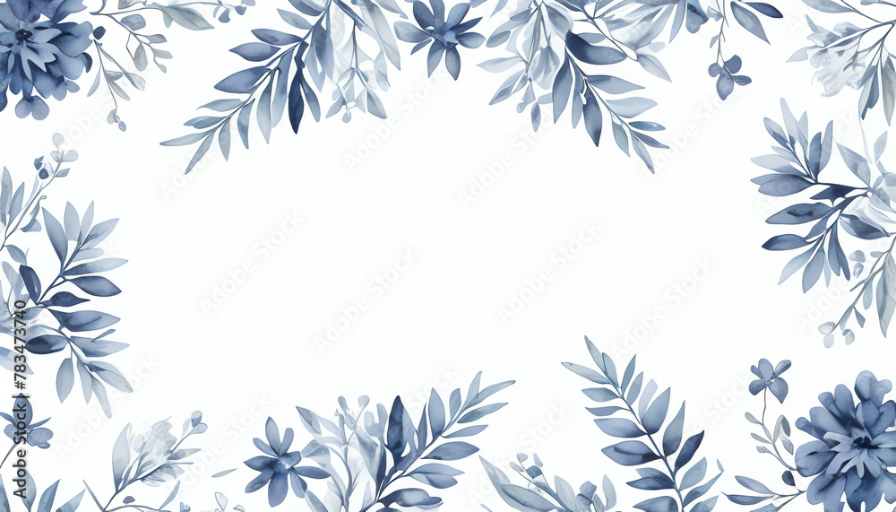 navy-blue watercolor leaves frame. wedding invitation card template with beautiful leaves navy-blue watercolor leaves frame. wedding invitation card template with beautiful leaves