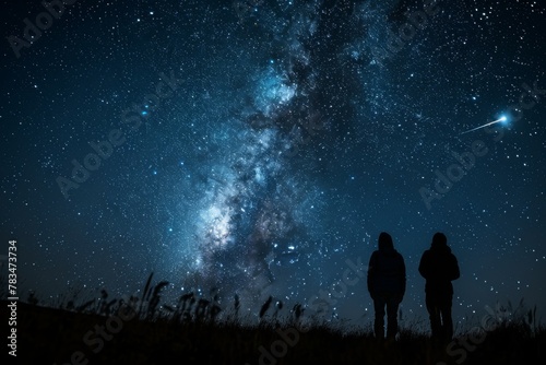 Two people observing a spectacular Milky Way galaxy on a clear night. © Good AI