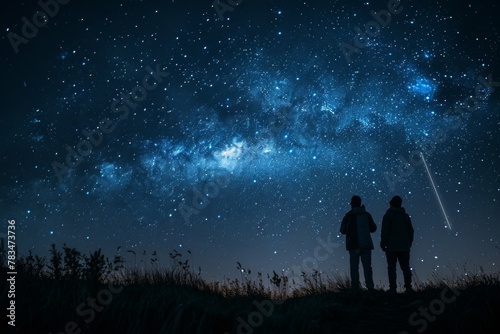 Two people observing a spectacular Milky Way galaxy on a clear night. © Good AI