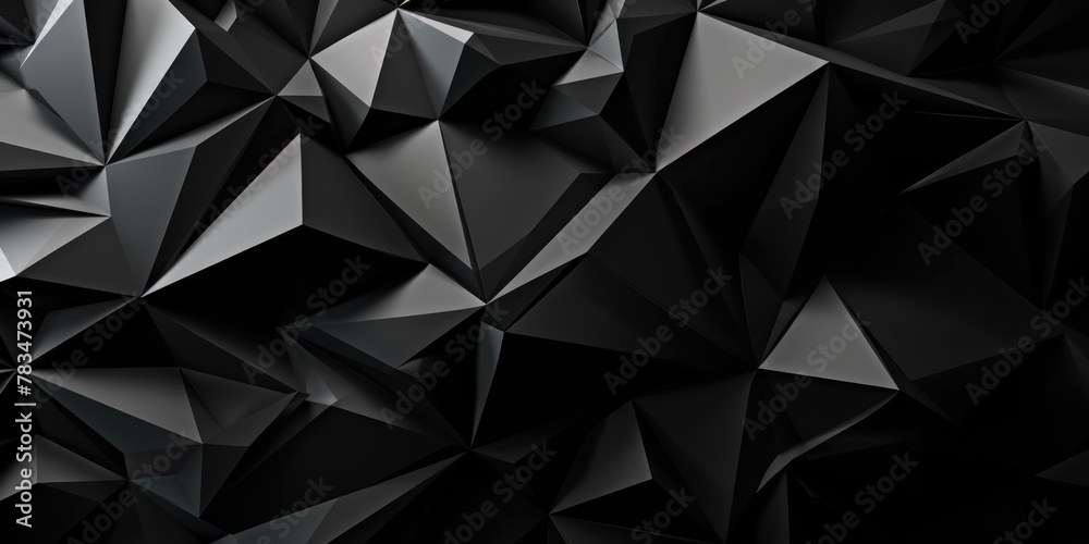 Abstract Black Polygonal Background. Futuristic design. 3D rendering. Wide panoramic polygonal wallpaper. Dark gray crystal background, faceted texture Abstract Black Polygonal Background. Futuristic design. 3D rendering. Wide panoramic polygonal wallpaper. Dark gray crystal background, faceted texture