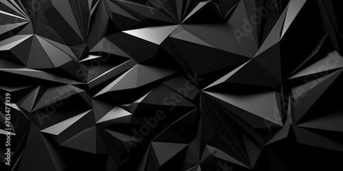 Abstract Black Polygonal Background, copy space. Creative Futuristic Design, wide panoramic polygonal wallpaper	