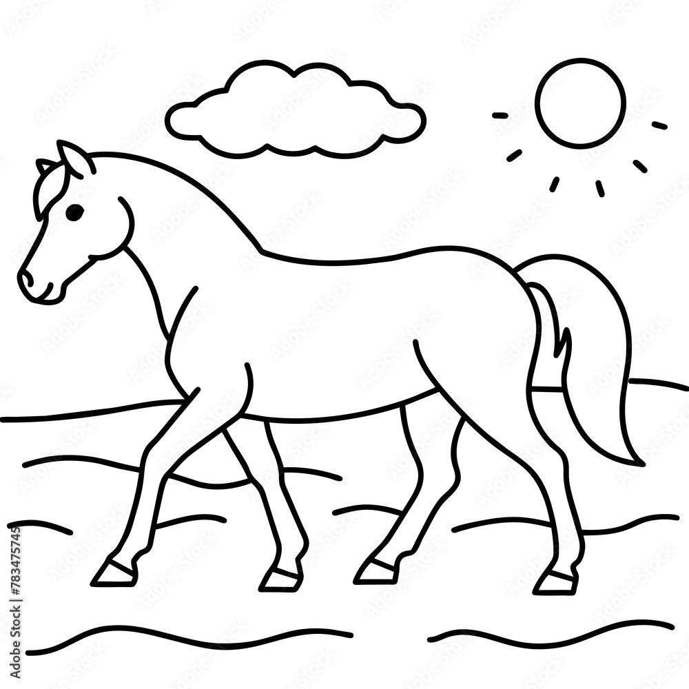 Obraz premium horse walks along the seashore colouring page.