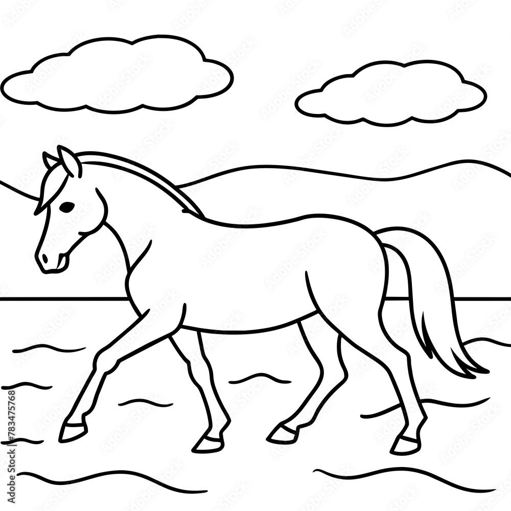 horse walks along the seashore colouring page.
horse walks along the seashore colouring page.