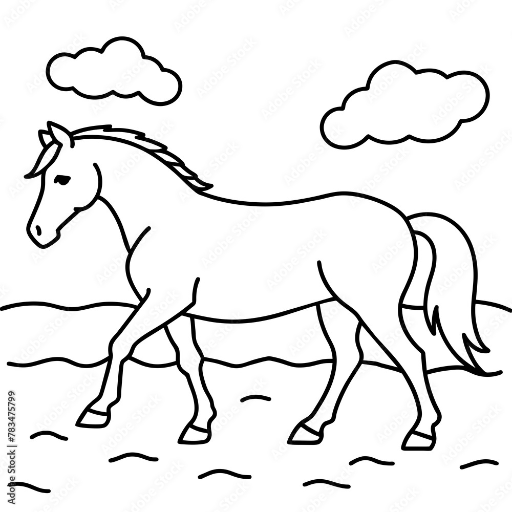         horse walks along the seashore colouring page
