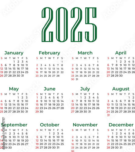 Mini calendar for 2025