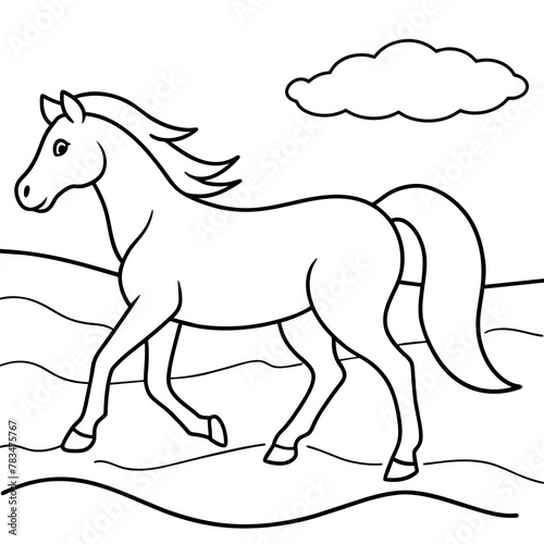         horse walks along the seashore colouring page.

