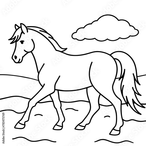         horse walks along the seashore colouring page.
