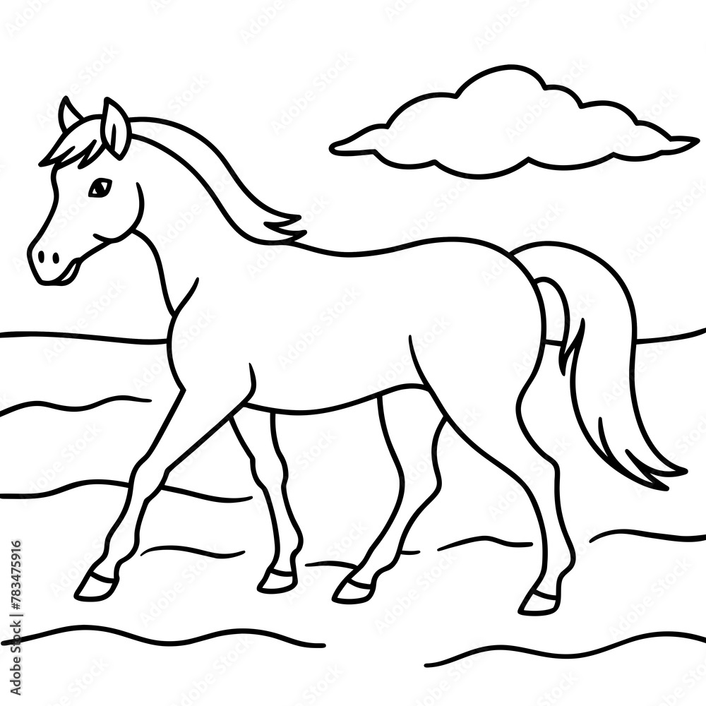 Obraz premium horse walks along the seashore colouring page. 