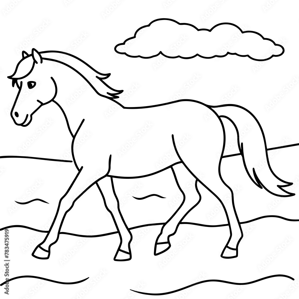 Fototapeta premium horse walks along the seashore colouring page. 