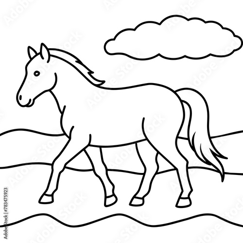         horse walks along the seashore colouring page.
