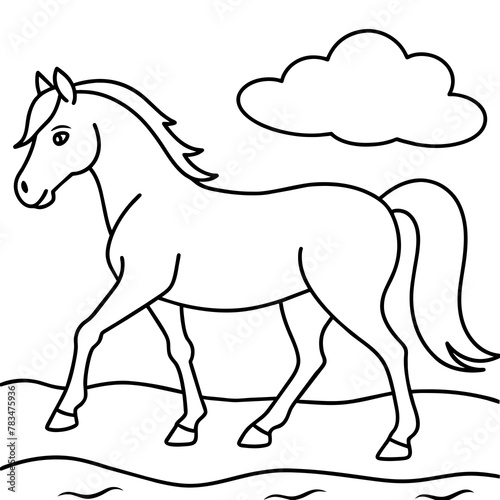         horse walks along the seashore colouring page.
