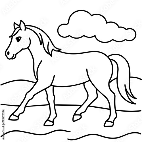         horse walks along the seashore colouring page.
