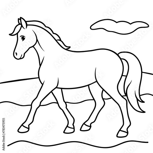         horse walks along the seashore colouring page.
