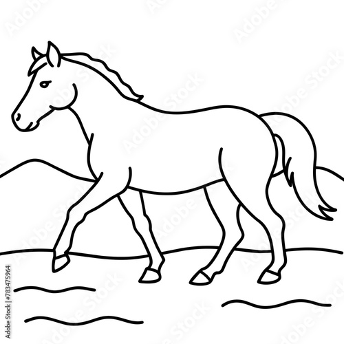         horse walks along the seashore colouring page.
