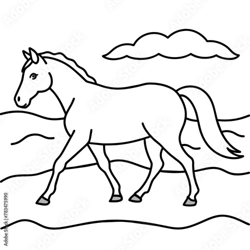         horse walks along the seashore colouring page.
