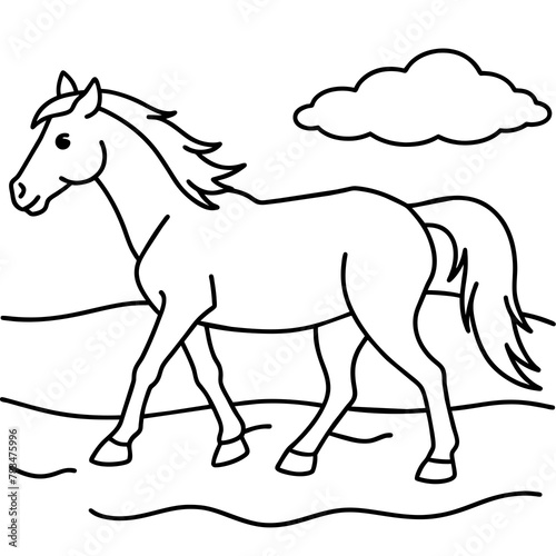         horse walks along the seashore colouring page.
