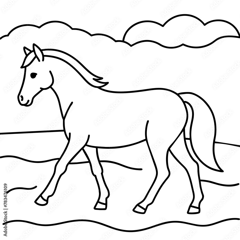 Horse walks along the seashore colouring page.
Horse walks along the seashore colouring page.