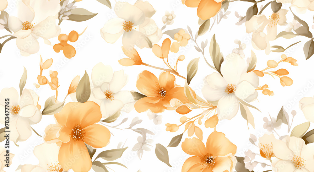 A seamless pattern of delicate watercolor flowers
