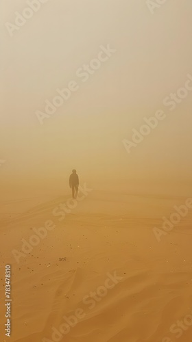 Caught in the middle of a powerful sandstorm in the desert photo