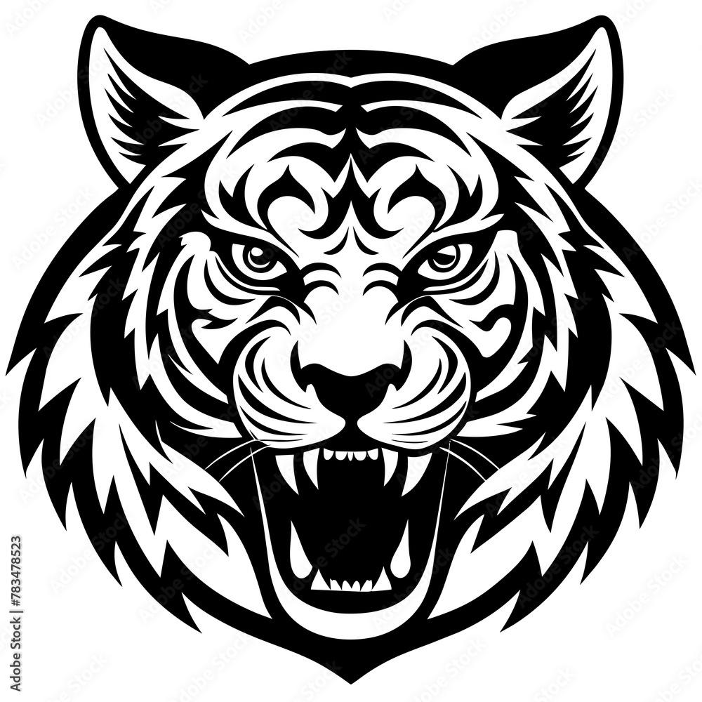 Fototapeta premium head of lion mascot,lion silhouette,vector,icon,svg,characters,Holiday t shirt,black tiger drawn trendy logo Vector illustration,tiger on a white background,eps,png