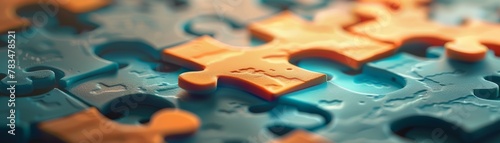 A puzzle with blue and orange pieces photo