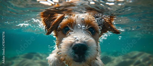 Doggie Delight: An Underwater Adventure. Concept Underwater Photography, Pet Portraits, Water Safety Tips, Scuba Diving Dogs, Pet Accessories photo
