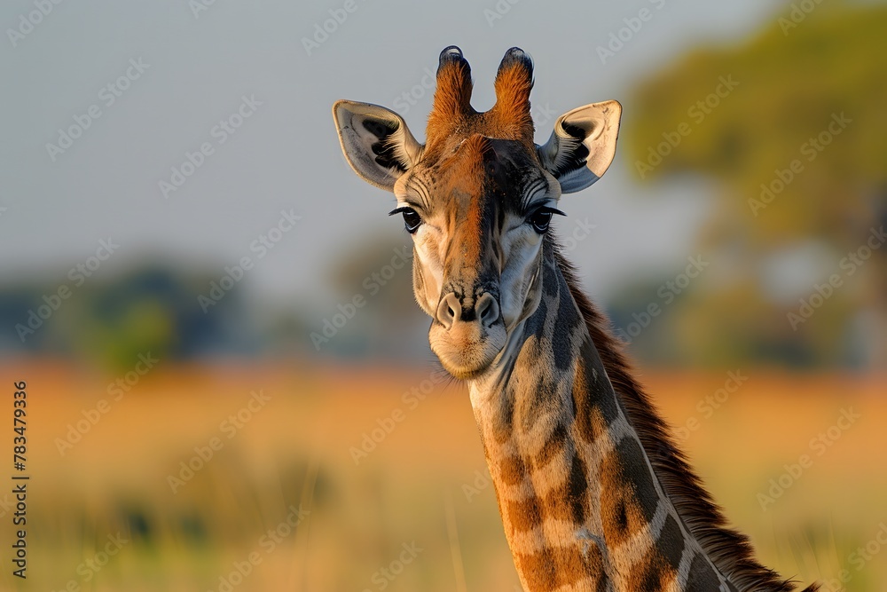 Fototapeta premium Close-Up View of a Gentle Giraffe in the African Savannah
