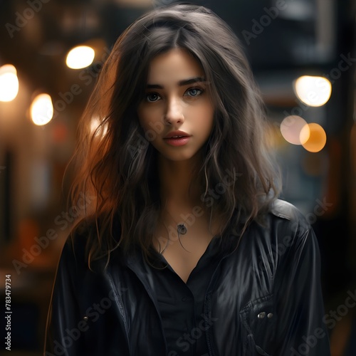 portrait of a woman in the night city black glamour smile sad smiling city lady night dark cafe style teen eyes