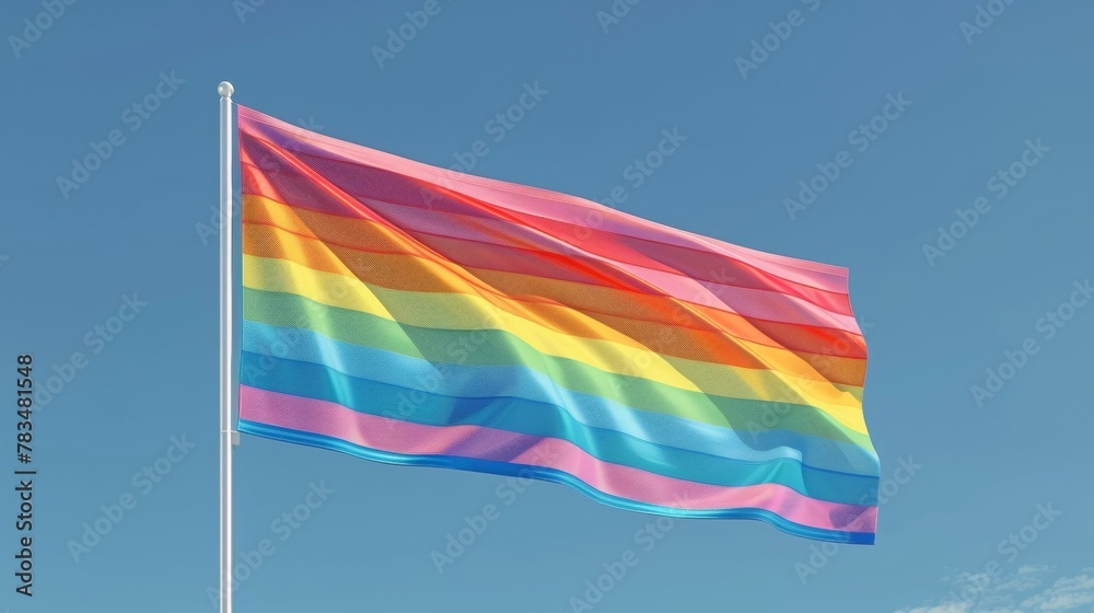 Blank mockup of a vibrant rainbowstriped garden flag perfect for a party or event. .