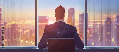 Man, suit, desk, window, looking, professional, businessman, office, thoughtful, contemplative, businessman, executive, indoors, corporate, thoughtful photo