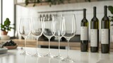 Blank mockup of a set of wine glasses presented with a handdrawn wine bottle and g design in the background to give a playful and artistic feel. .
