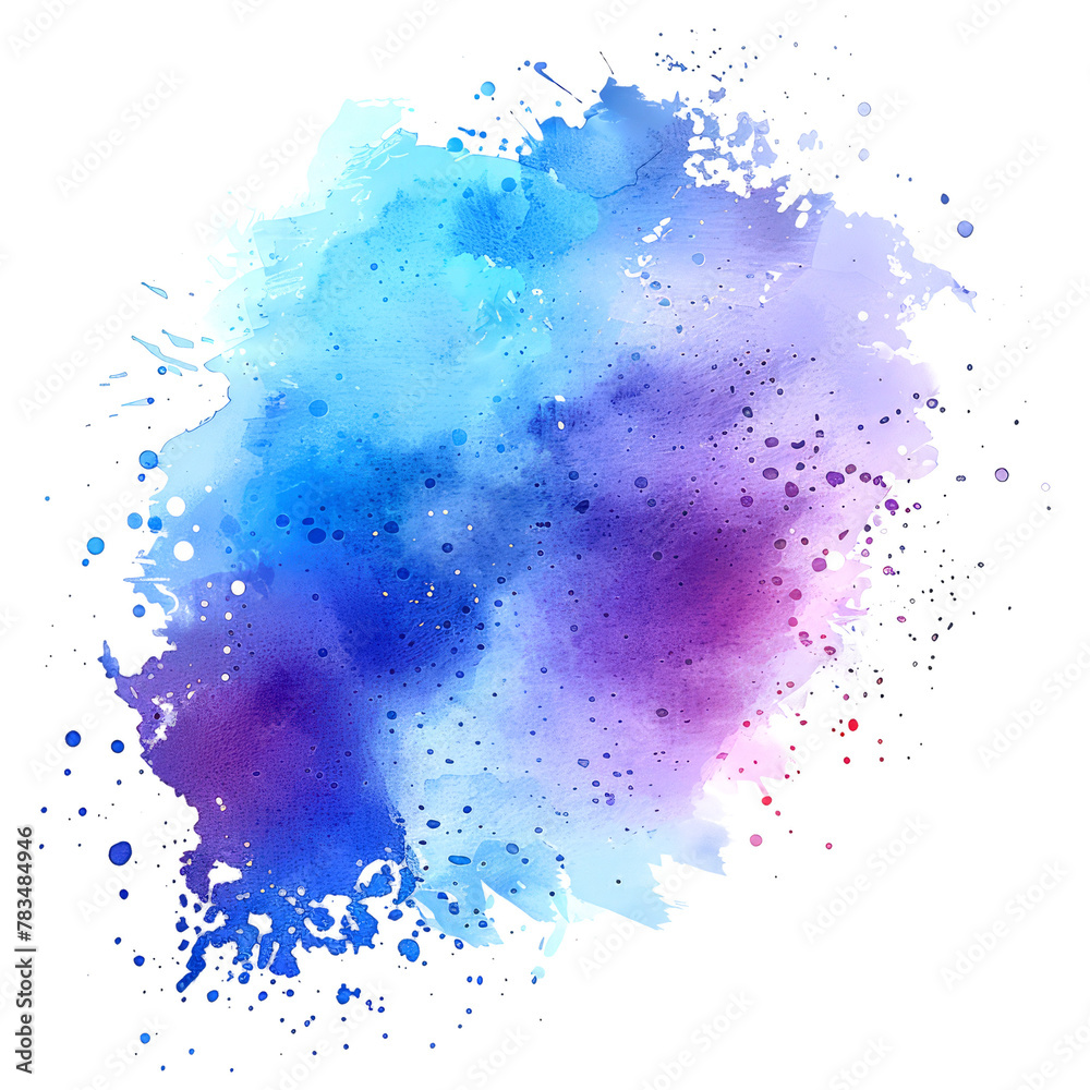 blue and purple watercolor stain texture on transparent background