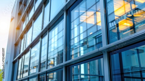 Close up of the modern office window from outside, Glass windows of office building, Generative AI