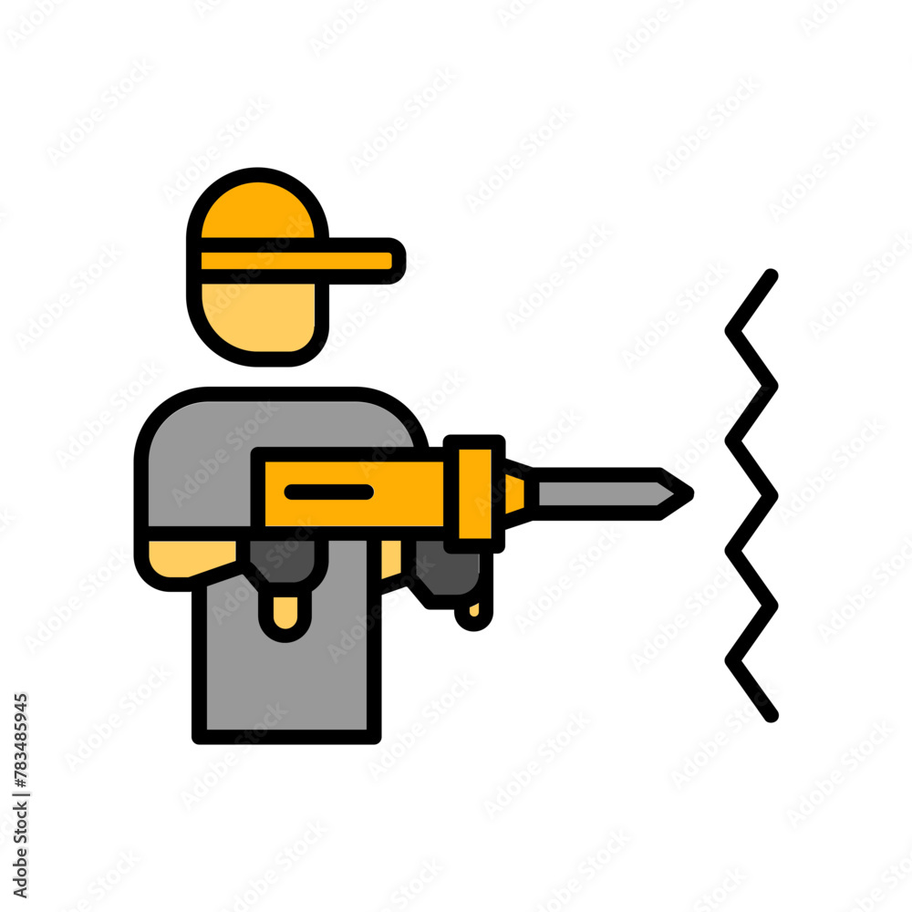 people using Hammer Drill. fill color icon people using Hammer Drill. fill color icon