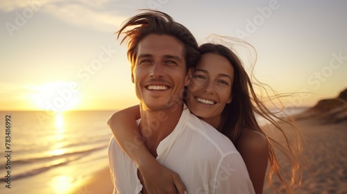 A happy couple on the beach 