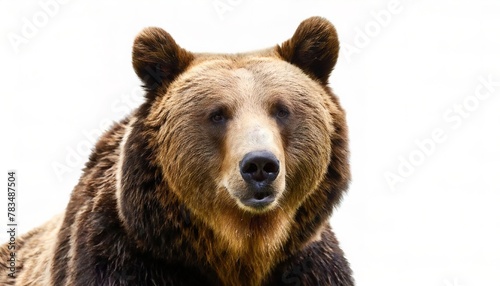 Grizzly or North American brown bear - Ursus arctos horribilis -  close up of face and head isolated on white background, looks at camera photo