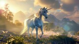 Render a mystical unicorn encountering the psychological concept of inner strength, from a worms-eye view angle Employ a mix of delicate watercolor gradients with a luminous, dream-like lighting schem