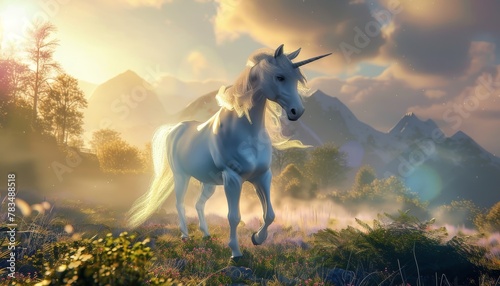 Render a mystical unicorn encountering the psychological concept of inner strength  from a worms-eye view angle Employ a mix of delicate watercolor gradients with a luminous  dream-like lighting schem