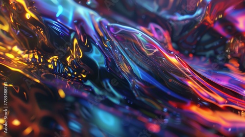 Integrate advanced digital rendering techniques into a side view abstract artwork, blending futuristic elements with captivating lighting impacts